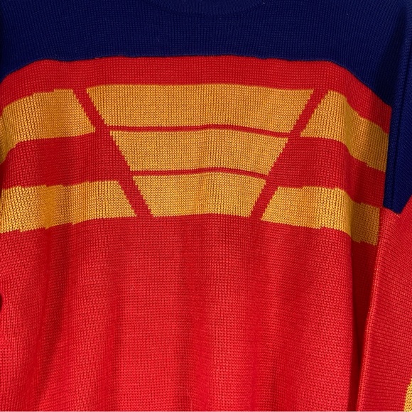 Obermeyer Sweater Round Neck Men's M Ski Apine Red Blue Yellow - Picture 3 of 14